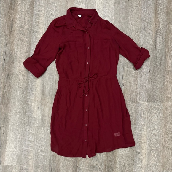 Burgundy Shirt Dress Lightweight Button Down With Slip Sz S - Picture 1 of 12